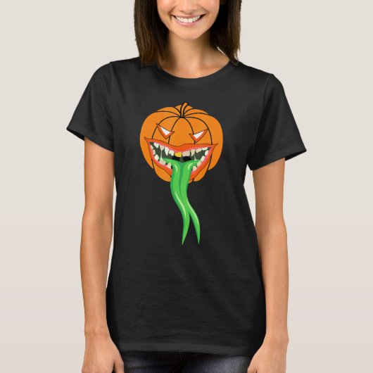 Pompoen Monster Groene Tong Halloween T-shirt (Voorkant)
