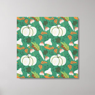 Pompoen naadloze patroonwortelen en paddenstoelen canvas afdruk
