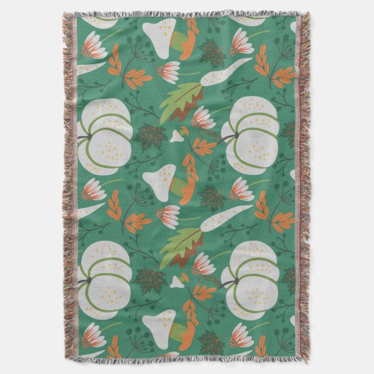 Pompoen naadloze patroonwortelen en paddenstoelen deken (Voorkant Verticaal)