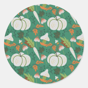 Pompoen naadloze patroonwortelen en paddenstoelen ronde sticker