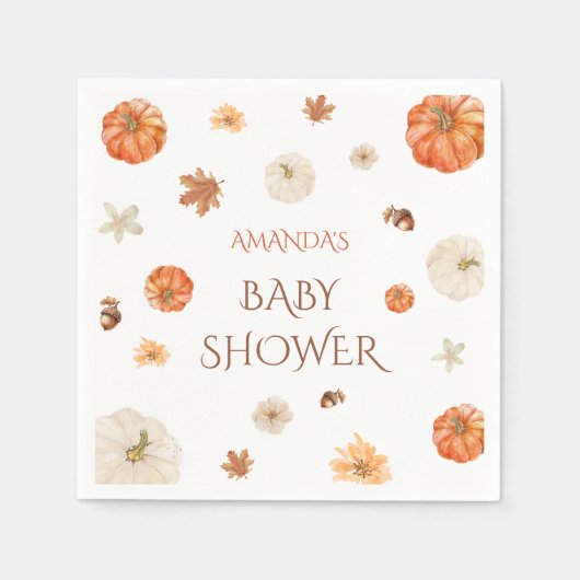 Pompoen Neutral Herfst Herfst Baby shower Bloemen Servet (Voorkant)