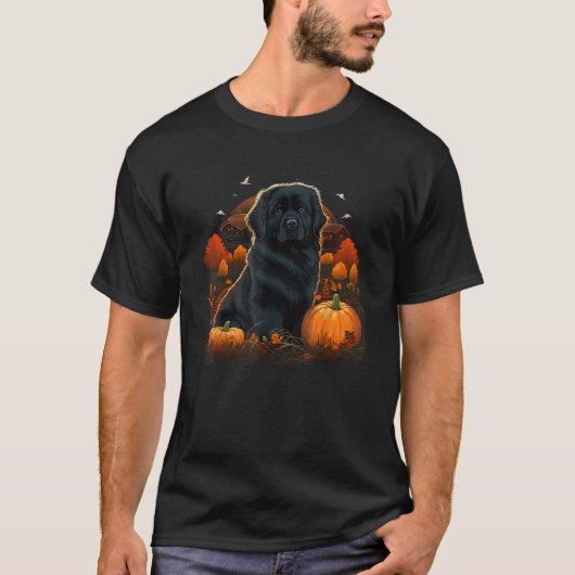 Pompoen Newfie Hond kostuum op Newfoundland Hond H T-shirt (Voorkant)