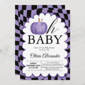 Pompoen Oh Baby Paarse Geruit Baby shower Kaart (Voorkant / Achterkant)