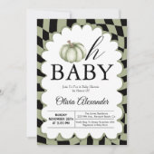 Pompoen Oh Baby Sage Green Geruit Baby shower Kaart (Voorkant)