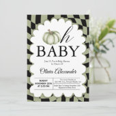Pompoen Oh Baby Sage Green Geruit Baby shower Kaart (Staand voorkant)
