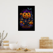 Pompoen omhelzen, Halloween herenhuis Poster (Keuken)