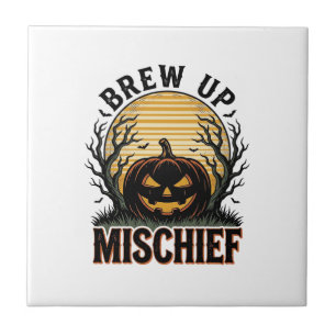 Pompoen Ondeugendheid Shirt Vintage Halloween Graf Tegeltje