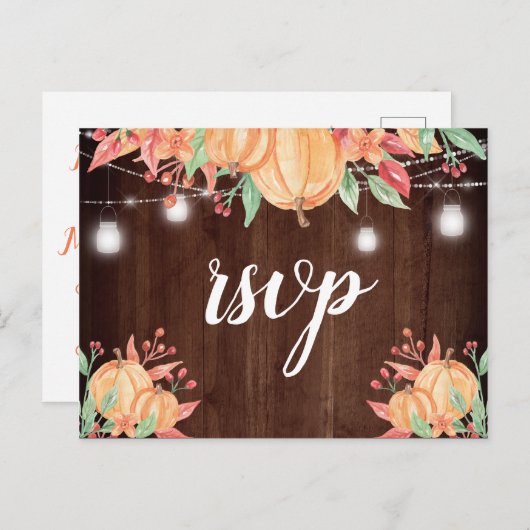 Pompoen Oogst Herfst Lichten Bruiloft RSVP Briefkaart (Voorkant / Achterkant)