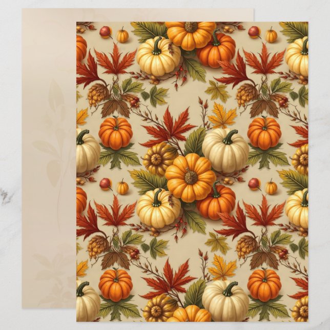 Pompoen Oogst Scrapbook Papier (Voorkant / Achterkant)