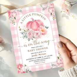 Pompoen op de weg Baby shower meisje roze Herfst Kaart