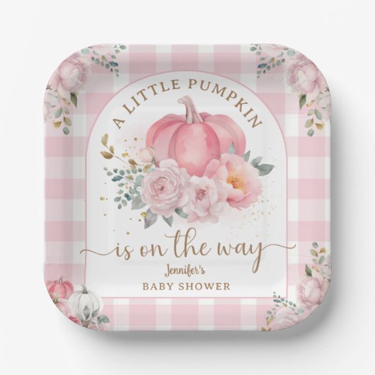 Pompoen op de weg Baby shower meisje roze Herfst Papieren Bordje (Voorkant)