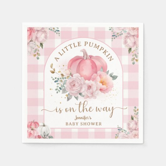 Pompoen op de weg Baby shower meisje roze Herfst Servet (Voorkant)