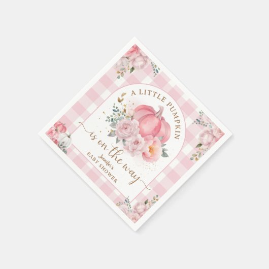 Pompoen op de weg Baby shower meisje roze Herfst Servet (Hoek)