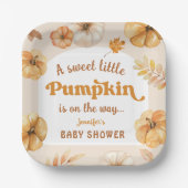 Pompoen op de weg Herfst Baby shower Retro Papieren Bordje (Voorkant)