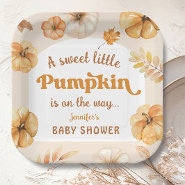 Pompoen op de weg Herfst Baby shower Retro Papieren Bordje
