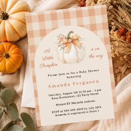 Pompoen op komst herfst geruit Baby Shower Kaart
