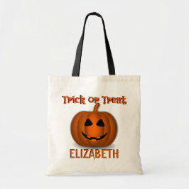Pompoen op maat gemaakte naam trick or Treat Zak Tote Bag