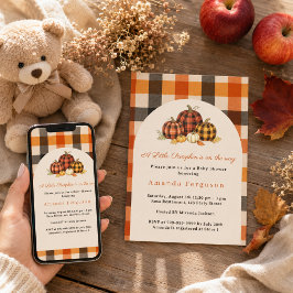 Pompoen op weg herfst oranje kariert Baby Shower Kaart