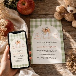 Pompoen op weg herfst salie geruit Baby Shower Kaart