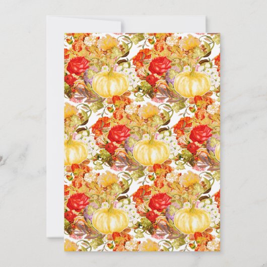 Pompoen Oranje Bloemen Thanksgiving Dinner  Kaart (Achterkant)