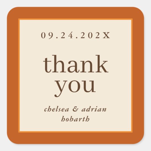 Pompoen Oranje grens Eenvoudige herfst bruiloft gu Vierkante Sticker (Voorkant)