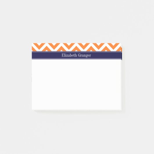 Pompoen Oranje Grote Chevron Marineblauw Naam Init Post-it® Notes (Voorkant)