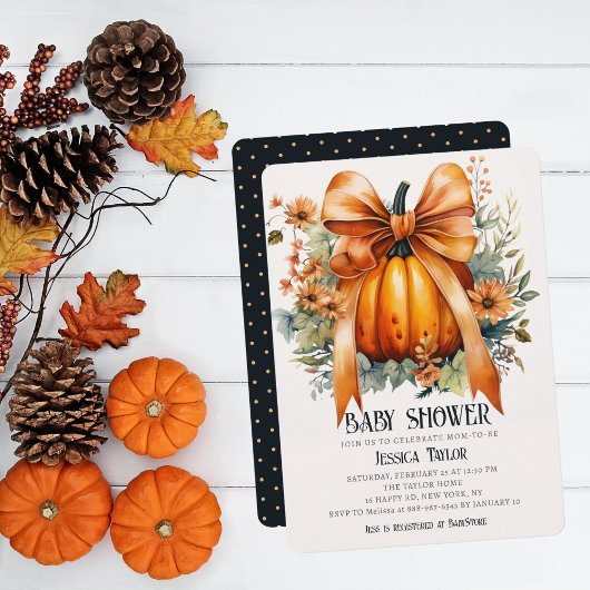 Pompoen Oranje lint Unisex Herfst Baby shower Kaart