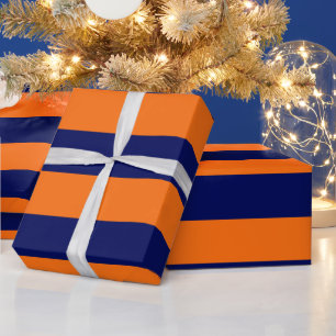 Pompoen Oranje, Marineblauw XL Strepen Patroon V Cadeaupapier
