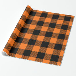 Pompoen Oranje Zwart Enorm Buffalo Plaid Tartan Cadeaupapier