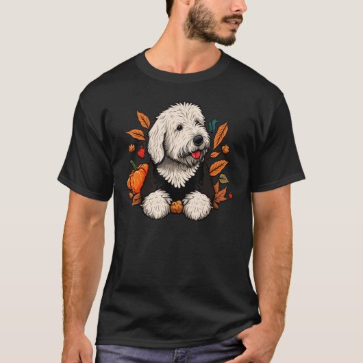 Pompoen Oud Engels Sheepdog kostuum op Bobtail Ha T-shirt (Voorkant)