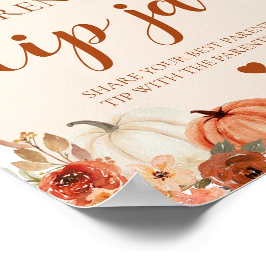 Pompoen Ouderschap Tip Jar Advies Sign Baby shower Poster (Hoek)
