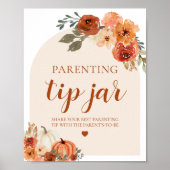 Pompoen Ouderschap Tip Jar Advies Sign Baby shower Poster (Voorkant)