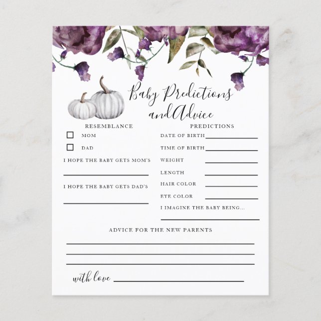 Pompoen Paarse Baby Voorspellingen & Advies Kaart (Voorkant)