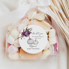 Pompoen Paarse Bloemen Baby shower Favor Ronde Sticker