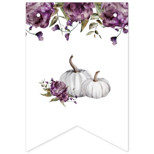 Pompoen Paarse Bloemen Happy Birthday Party Decor Vlaggetjes (Eerste vlag)