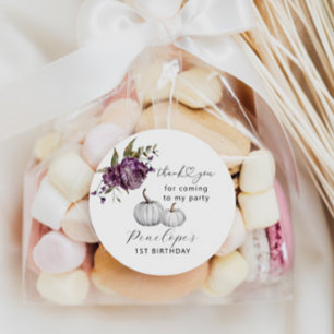 Pompoen Paarse Bloemen Verjaardagsfeestje Ronde Sticker