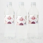 pompoen paarse florale herfst Thanksgiving Waterfles Etiket (Flessen)