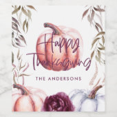 pompoen paarse florale herfst Thanksgiving Wijn Etiket (Enkel label)