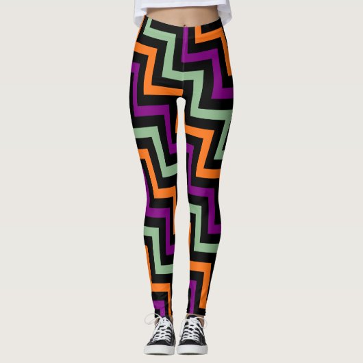 Pompoen, Paarse, groene en zwarte diagonale Chevro Leggings (Voorkant)