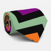 Pompoen, Paarse, groene en zwarte grote D. Chevron Stropdas (Opgerold)