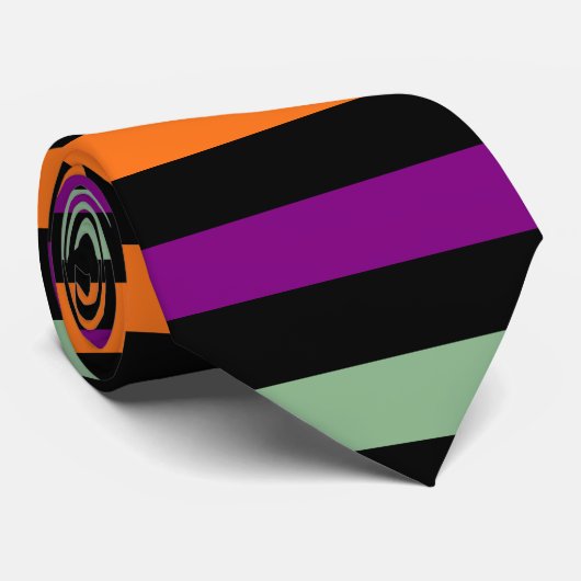 Pompoen, Paarse, Groene en Zwarte Grote H. Strepen Stropdas (Opgerold)