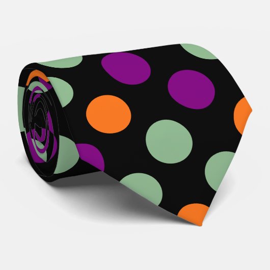 Pompoen, Paarse, groene en zwarte grote Polka Dots Stropdas (Opgerold)