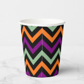 Pompoen, Paarse, groene en zwarte Horiz. Chevron Papieren Bekers (Rechts)