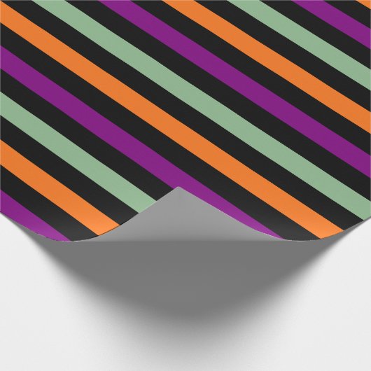Pompoen, Paarse, groene en zwarte Horiz. Stripes Cadeaupapier (Hoek)