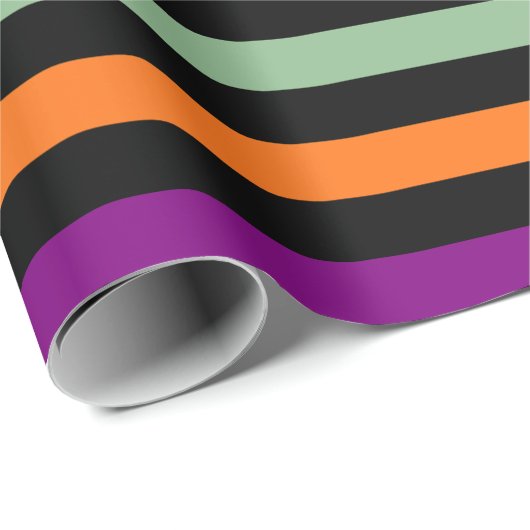 Pompoen, Paarse, groene en zwarte Horiz. Stripes Cadeaupapier (Rol Hoek)