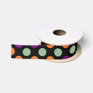 Pompoen, Paarse, groene en zwarte Polka Dots Ribbo Satijnen Lint