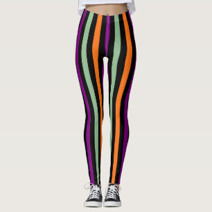 Pompoen, Paarse, groene en zwarte Vert. Stripes Leggings