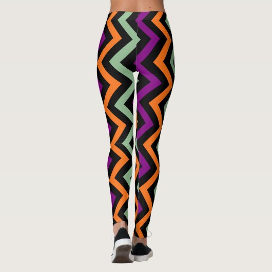 Pompoen, Paarse, groene en zwarte verticale Chevro Leggings (Achterkant)