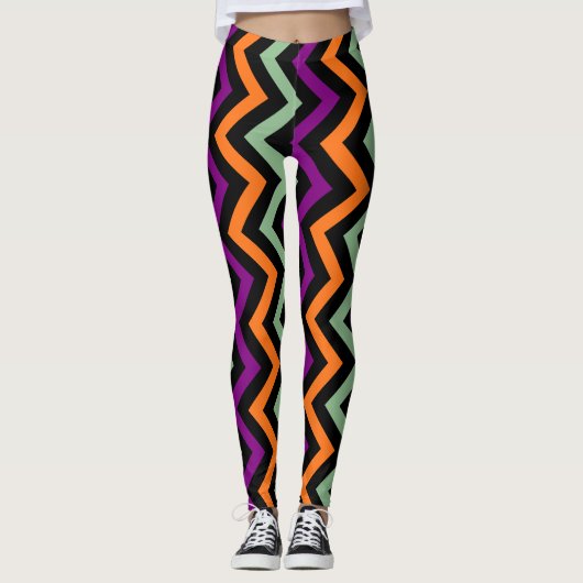 Pompoen, Paarse, groene en zwarte verticale Chevro Leggings (Voorkant)