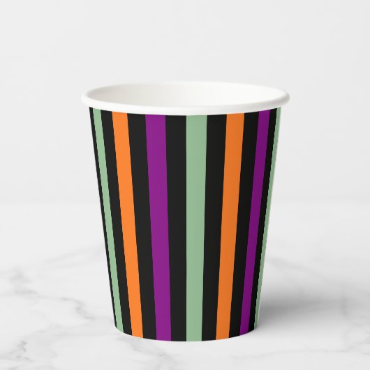 Pompoen, Paarse, groene en zwarte verticale strepe Papieren Bekers (Achterkant)
